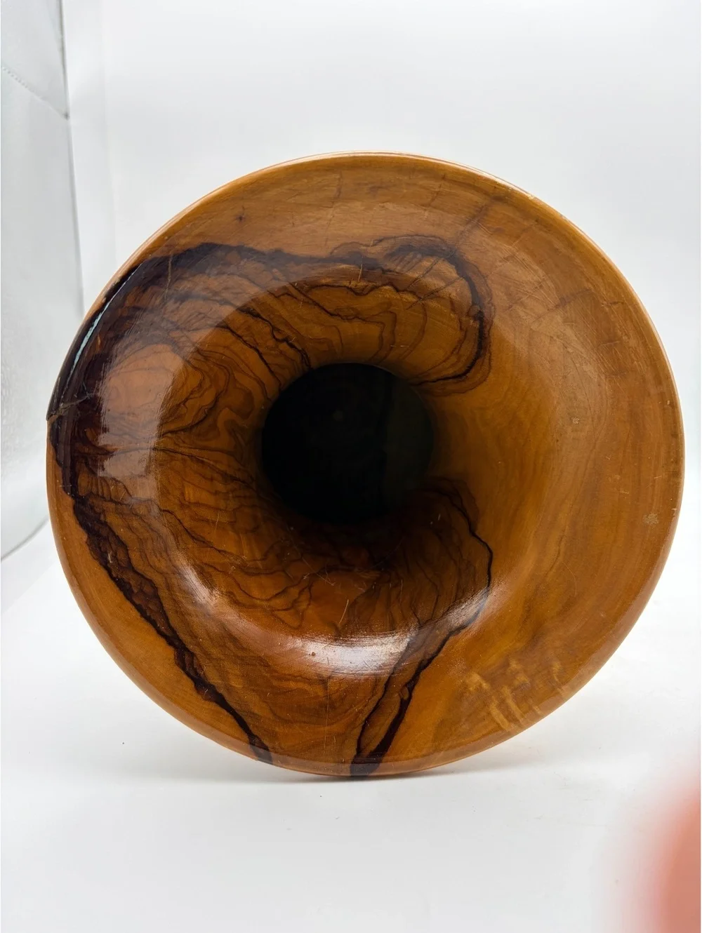 Vintage turned olive wood vase. Rustic and hand crafted.